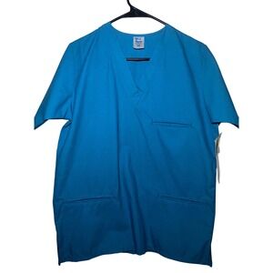 Vital Signs Womens Small Blue V Neck Scrub Top Healthcare Apparel